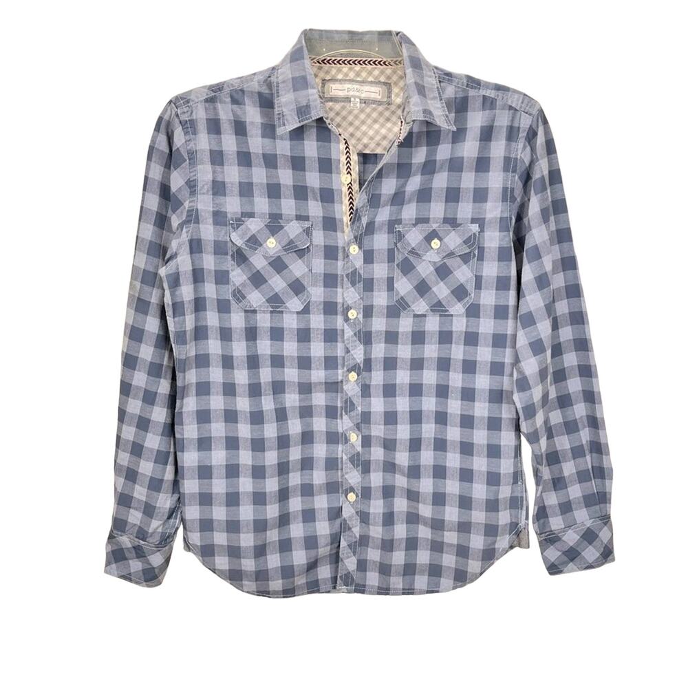 PD & C | Gingham Button Down Long Sleeve 100% Cotton Men's Shirt Blue S